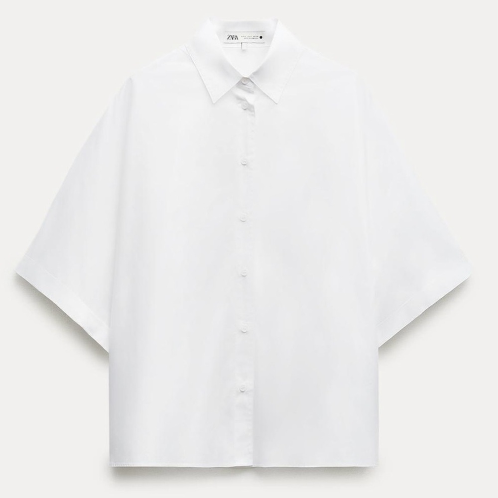 NWT Zara Poplin White Short Sleeve Button Up Shirt Size XSmall